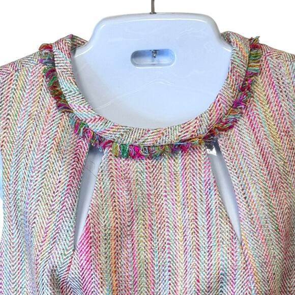 Trina Turk Women's Multi Color Tweed Sheath Dress Fringe Details - Picture 3 of 11